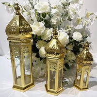 Lanternes marocaines dorées décoratives de luxe écologiques pour Ramadan et l'Aïd, lot de 3 en métal/verre, à poser au sol – Vente chaude