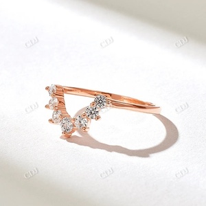Tendencia moda fina 14K amarillo en forma de U banda de boda laboratorio diamante curvo en forma de banda apilable anillo nupcial bandas a juego mujeres - Product Image 5