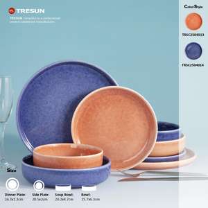 Vajilla Artesanal Premium de Gres Reutilizable con Esmalte Reactivo y Formas Orgánicas, Variaciones Multicolor para Comidas de Lujo - Product Image 6