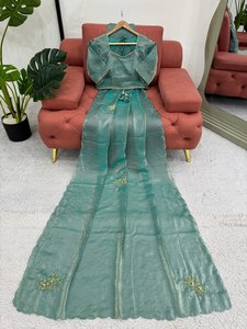 ส่าหรีผ้าโปร่งบางปักลายเสื้อผ้าอินเดียสำหรับปากีสถาน - Product Image 3