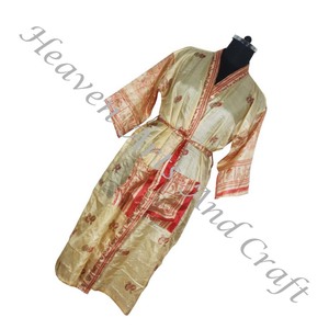 KL016 mujeres abstractas seda pura Vintage Sari Kimono largo tamaño libre ajustable Vintage Sari Kimono Chaqueta larga Mujer seda Vintage - Product Image 5