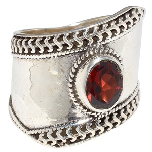 ดูดีสีแดงโกเมนเงินแท้925แหวนรูปไข่เครื่องประดับเงินอินเดียเงินปรับ - Product Image 1