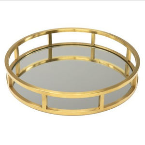 Bandeja de metal decorativa circular para bodas Bandeja circular de vidrio para servir y bandeja decorativa para hoteles y restaurantes - Product Image 1