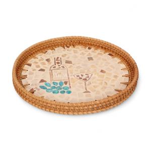 Plateau en nacre de qualité supérieure avec rotin, approvisionnement en vrac, vaisselle en gros pour hôtels, restaurants, traiteurs - Product Image 2