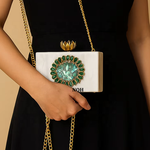 Bolso de Mano de Lujo Hecho a Mano, Duradero y Ecológico, de Madera y Resina, con Diseño Geométrico Incrustado, Cadena Cruzada, Logotipo Personalizado, Bolso de Noche - Product Image 1