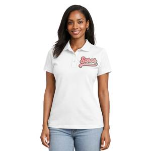 Camiseta Polo Blanca de Hermandad Griega para Mujer, Rosa y Verde, Estilo Universitario, Informal y Elegante - Product Image 1
