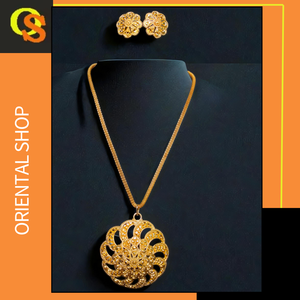 Stock prêt collier boucles d'oreilles ensemble avec plaqué or 22Ct collier à la mode boucles d'oreilles ensemble pour les femmes porter des bijoux - Product Image 2