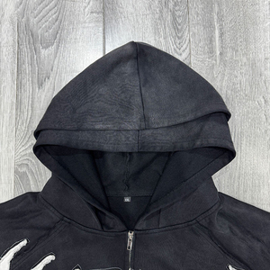 Custom Oversized Zip Up Hoodie Men 100% Cotton Heavyweight Embroidered Streetwear Hoodie OEM Vintage Washed Fleece Zip Hoodie - Product Image 4