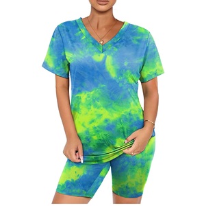 Último diseño de moda ropa de mujer camiseta y conjunto corto 2 uds traje Tie Dye estampado ácido lavado Vintage Jogging ropa deportiva verano - Product Image 2