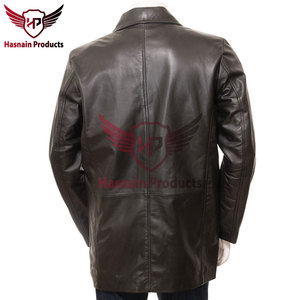 Men's Genuine <b>Leather</b> Car Coat Black Classic <b>Leather</b> Overcoat Button Front Casual Winter <b>Long</b> <b>Leather</b> <b>Jacket</b> - Product Image 5