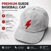 Gorra de Béisbol Premium de Gamuza con Rayo Bordado, Estilo Dad Hat, Gris, Tela Suave, Estética Urbana, Personalizable