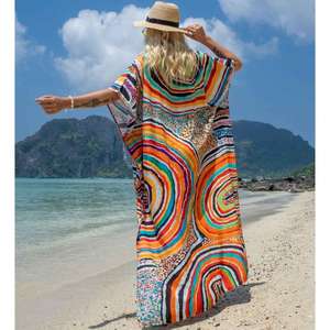 Vestido Kaftan Maxi con Estampado Abstracto Multicolor para Mujer, Estilo Holgado, Ropa de Playa, Kaftan de Lujo para Vacaciones en Resort - Product Image 4