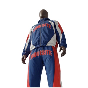 Ensemble survêtement vintage en polyester écologique personnalisé, veste zippée et pantalon, décontracté, léger, patchwork, unisexe, coupe-vent, streetwear - Product Image 2