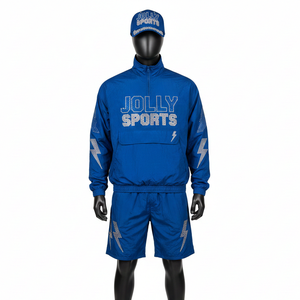 <b>Men</b> Windbreaker Shorts Set Premium Nylon Polyester Fabric Breathable <b>Blue</b> Reflective Logo Windbreaker Shorts Set for <b>Men</b> - Product Image 1