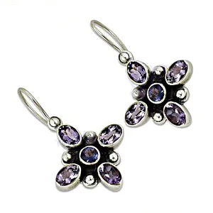 Boucles d'oreilles pendantes à motif floral pour femmes, argent 925 avec améthyste, bijoux élégants - Product Image 2