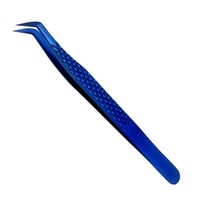 Pinzas de pestañas azules de plasma de primera calidad, logotipo personalizado, acero inoxidable, punta recta para extensiones de pestañas perfectas