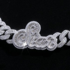 <b>Iced</b> <b>Out</b> Cuban Link Custom Initial Letter Geometric VVS Moissanite Diamond Hip Hop Silver <b>Chain</b> For Unisex Party Wear - Product Image 4