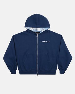 เสื้อฮู้ดซิปผู้ชายสีกรมท่า ทรงโอเวอร์ไซส์ ผ้าฝ้าย 100% เฟรนช์เทอร์รี่ เสื้อสเวตเชิ้ตมีฮู้ด สตรีทแวร์ เสื้อแทรคสูท - Product Image 5