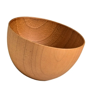 Saladier incliné en bois de hêtre naturel écologique |   Bol de service rond en bois artisanal pour fruits, collations et restaurants - Product Image 1