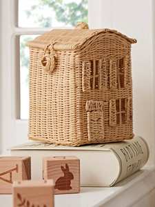 Elegant Rattan House Shaped <b>Basket</b> Natural Wicker <b>Toy</b> <b>Storage</b> Organizer for Kids Room Nursery Decor Home Shelves and Daily Use - Product Image 5