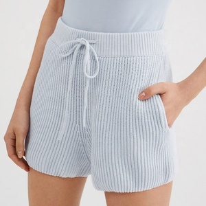 Pantalones cortos acanalados de punto pantalones cortos de cachemira pura con bolsillos y banda elástica para mujer Dama - Product Image 1