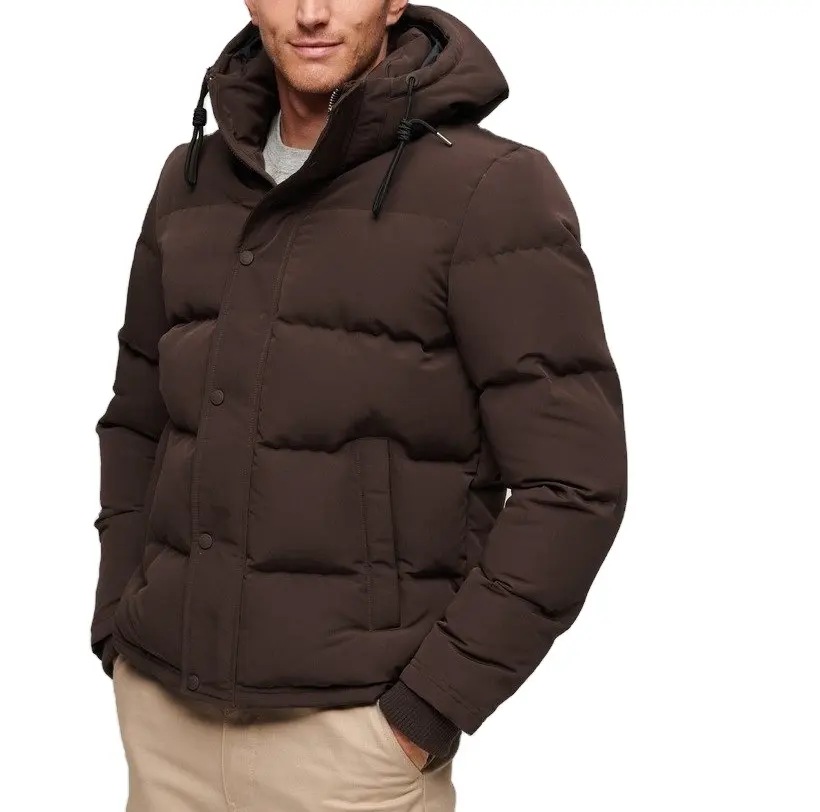 Jaket Puffer cokelat antiair, pakaian kustom kualitas tinggi 100% kerah wol, jaket musim dingin 90%, mantel bulu angsa putih untuk pria