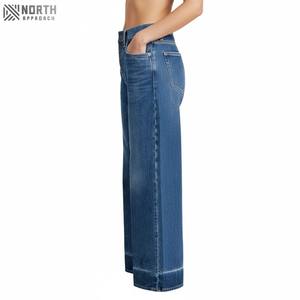 Jeans décontractés bleus droits 2025 100% coton biologique Pantalons pour femmes personnalisés à séchage rapide respirants à motif 3D taille mi-haute - Product Image 5