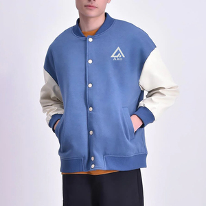Blue <b>Wool</b> Custom <b>White</b> Sleeves Varsity Jacket Unisex Oversized 3D Embroidered Winter Streetwear Baseball Jacket Letter Pattern - Product Image 1