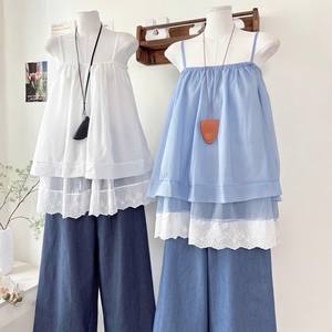 Conjunto Casual para Mujer OEM ODM, Top sin Mangas con Encaje de Chifón y Pantalones Anchos - Product Image 1