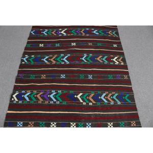 Vintage Turkish Kilim Rug 4.1x8 ft (125x245 cm), <b>Brown</b> Solid <b>Wool</b> Rug - Product Image 5