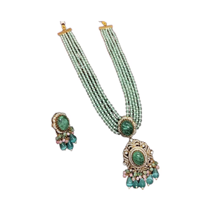 Ensemble de collier Polki de créateur plaqué or mat avec boucles d'oreilles bijoux de mariée pour mariage et fête - Product Image 1