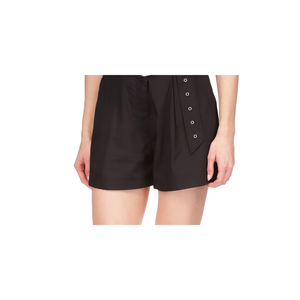 Shorts da donna Michael Kors a vita alta in popeline di cotone con cintura, neri, taglia XS, per Hot Yoga, con tessuto Oxford e logo decorativo - Product Image 2