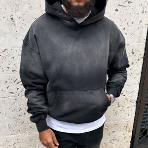 2025 dernier Style personnalisé pull blanc Streetwear lavage à l'acide à capuche nouveau à la mode poids lourd goutte épaule à capuche pour hommes - Product Image 2
