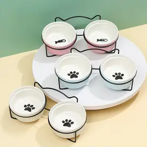 Ciotole personalizzate in ceramica elevata per animali domestici con alimentatori in ferro per cani e gatti