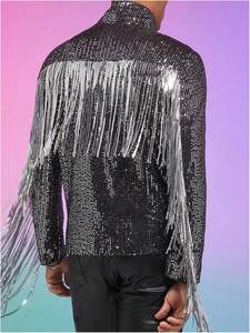 Chaquetas con flecos para hombre, abrigos de manga larga con cremallera y lentejuelas, chaqueta de moda para hombre, con flecos, cierre de cremallera, manga larga - Product Image 5