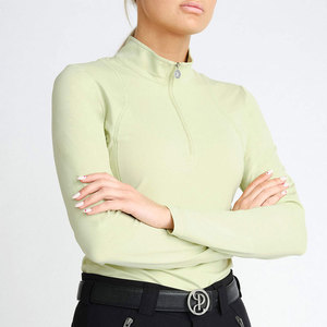 BIG TEN APPAREL Pull à col zippé vert clair à manches longues pour femme, sous-vêtement équestre en polyester - Product Image 4