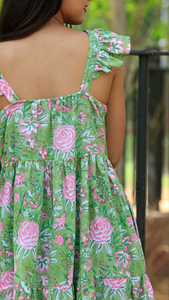 Hand Block Printed Indian Cotton Dress 100% Cotton Long Gown with Square Collar Casual Style Embroidered Indian <b>Tunics</b> - Product Image 5