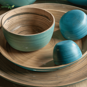 Bols couverts en bambou laqué artisanal écologique personnalisé OEM ensemble de récipients de stockage de cuisine jetables pour les fêtes - Product Image 1