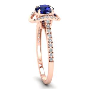 Anillos de Compromiso REYES Elegance de Oro Rosa Macizo de 14K con Diamantes y Halo para Mujer, Anillo de Zafiro Azul, Joyería Fina, Gran Venta - Product Image 3