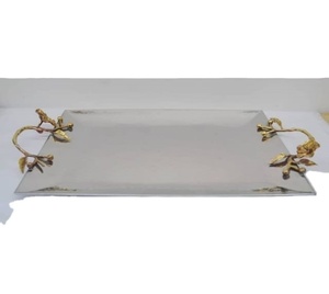 Bandeja de servicio elegante con mango dorado para el hogar, plato de cocina para fiesta de boda, decoración de Color plateado, diseño moderno, plato de Metal - Product Image 1