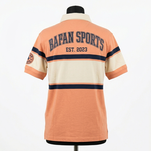 Camiseta de Rugby para Mujer, 220 GSM, Algodón y Poliéster, Diseño de Paneles Color Crema Melocotón, Logotipo Bordado, Camiseta de Rugby de Algodón para Mujer - Product Image 2