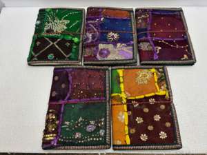 Biodegradable Coated Embroidered Fabric Sari Patchwork <b>Journals</b> Handmade Textile Cover Notebooks Tie Closure for <b>Writing</b> Gifting - Product Image 2