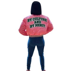 AKA pembe Vintage mahsul bombacı ceket yunan giyim saten Flyest bakmak kaburga manşetleri işlemeli yamalar zamansız Sorority tarzı - Product Image 2