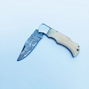 Cuchillo Plegable de Acero de Damasco con Mango de Hueso para Camping y Caza al Aire Libre, Venta al por Mayor - Product Image 2