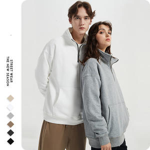 Venta al por mayor de las mujeres Unisex de invierno de peso pesado de alta calidad deporte sudadera en blanco algodón pulóver cuello alto media cremallera sudaderas con capucha - Product Image 5