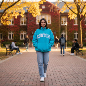 Sweat-shirts à manches longues pour sororités, OEM, bicolores, avec fermeture éclair, col montant, en coton et polyester, brodés, impression par décoloration, pour l'école Theta Chi - Product Image 4