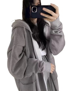 Nouveautés Velours léger 100% coton sweats à capuche pour femmes épaule tombante manches longues pour l'hiver vêtements de plein air Logo avant - Product Image 2