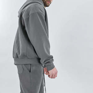 Luxury Plain High Quality Baggy Blank Hoodie No <b>String</b> French Terry 100% Cotton Oversized Heavyweight Cropped Hoodie Men - Product Image 3