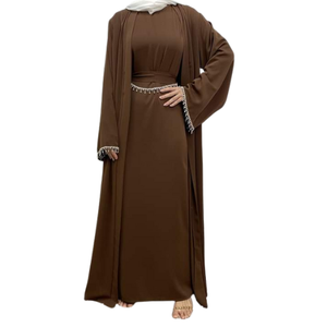 Nouveau modèle de robe hijab style Dubaï pour femmes musulmanes Abaya Cardigan en satin aux couleurs personnalisées Vêtements islamiques pudiques pour adultes - Product Image 1