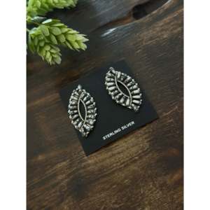 Tamara Benally Ethnic Style Stud <b>Earrings</b> White Buffalo & Sterling Silver <b>Post</b> Cluster with Plant Pattern - Product Image 4